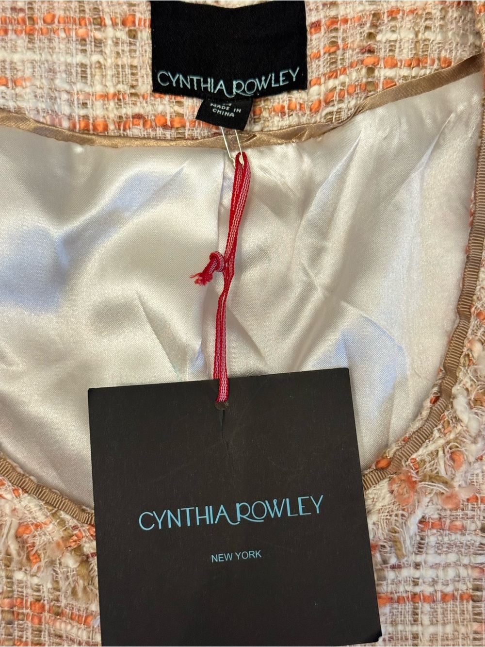 Cynthia Rowley Coral Cream Tweed Bouclé Fringe Zip Jacket Blazer - Picture 7 of 15